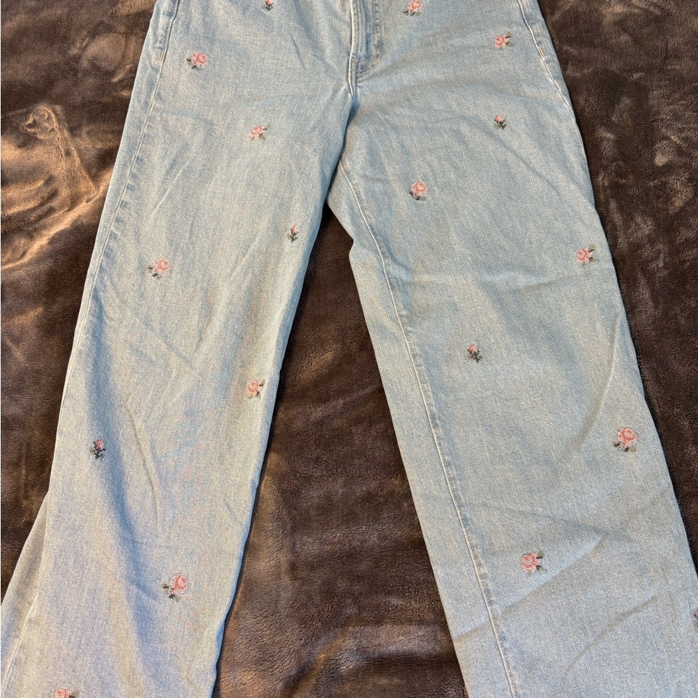 Old Navy Light Blue Flare Jeans with Pink Embroidery